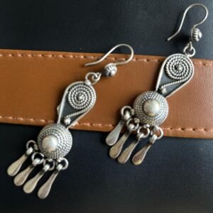 Oxidized silver drop earrings.