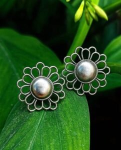 Oxidized Floral Stud Earrings.