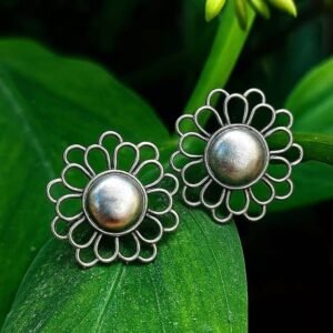 Oxidized Floral Stud Earrings.