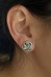 Floral engraved Chittai silver studs