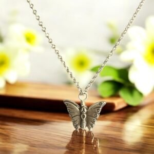 Antique silver butterfly charm necklace