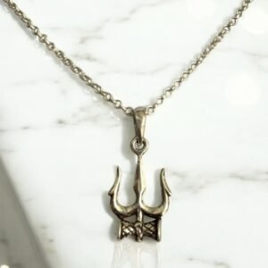 Oxidized silver trishula pendant necklace