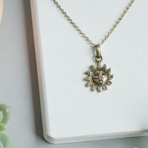 Bronze sun face charm necklace