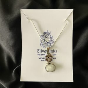 Sterling silver spiral and rainbow moonstone pendant necklace