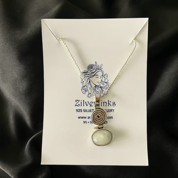 Sterling silver spiral and rainbow moonstone pendant necklace