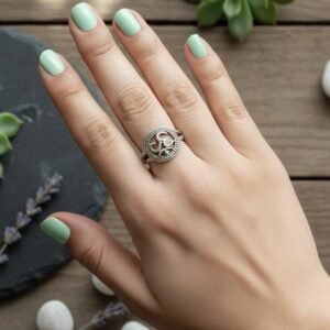 Om ring with intricate work in 925 silver