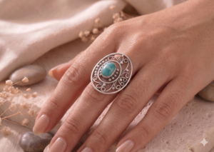 Artisan Filigree Turquoise Statement 925 Sterling Silver Ring