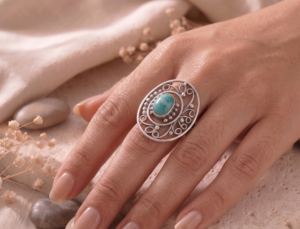 Artisan Filigree Turquoise Statement 925 Sterling Silver Ring