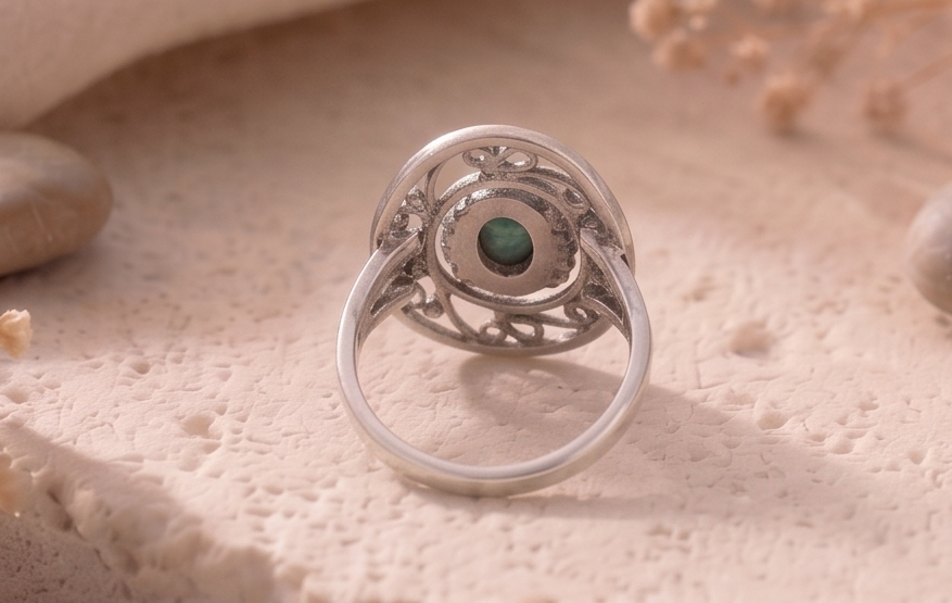 Artisan Filigree Turquoise Statement 925 Sterling Silver Ring - Image 4