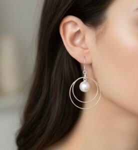 Layered hoop with Pearl in 925 silver