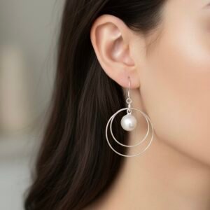 Layered hoop with Pearl in 925 silver