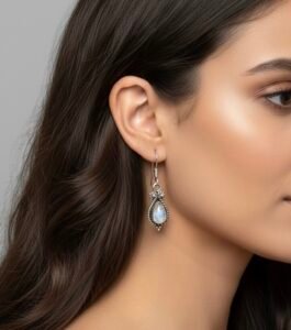 Rainbow moonstone drop earring in 925 silver