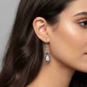 Rainbow moonstone drop earring in 925 silver