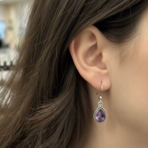 Amethyst drop earring in 925 silver