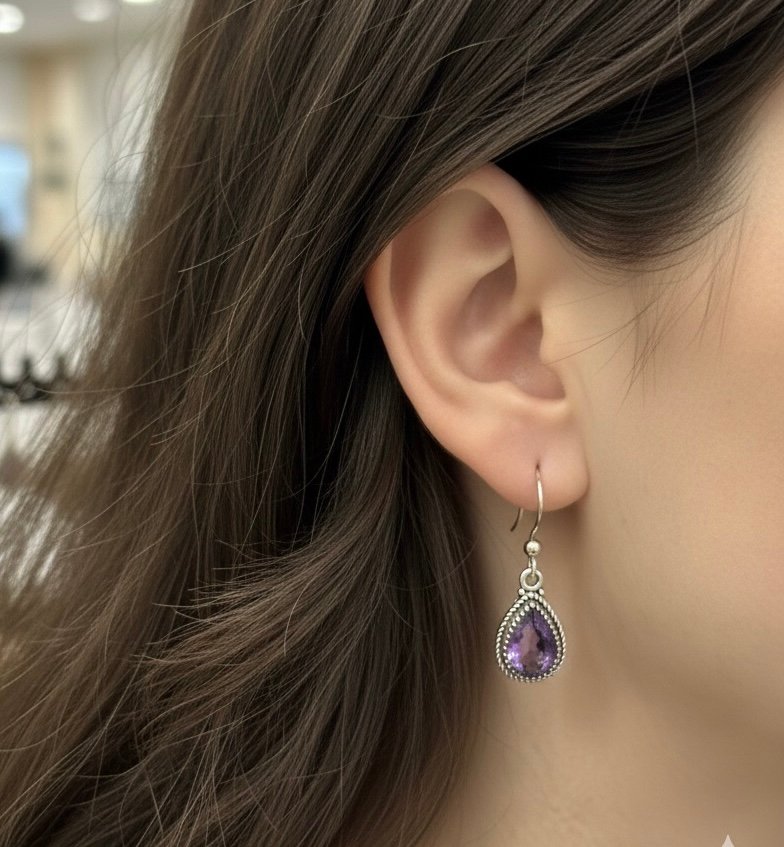 Amethyst drop earring in 925 silver