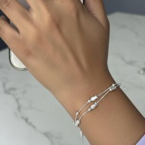 Double layered fish charm bracelet in 925 silver
