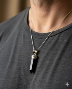 Capsule pendant in black onyx stone - 925 silver