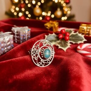 Filigree statement ring with amazonite stone in 925 silver