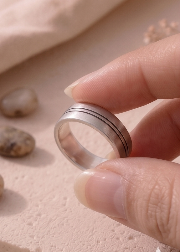 Parallel Line Minimalist 925 Sterling Silver Band - Image 2