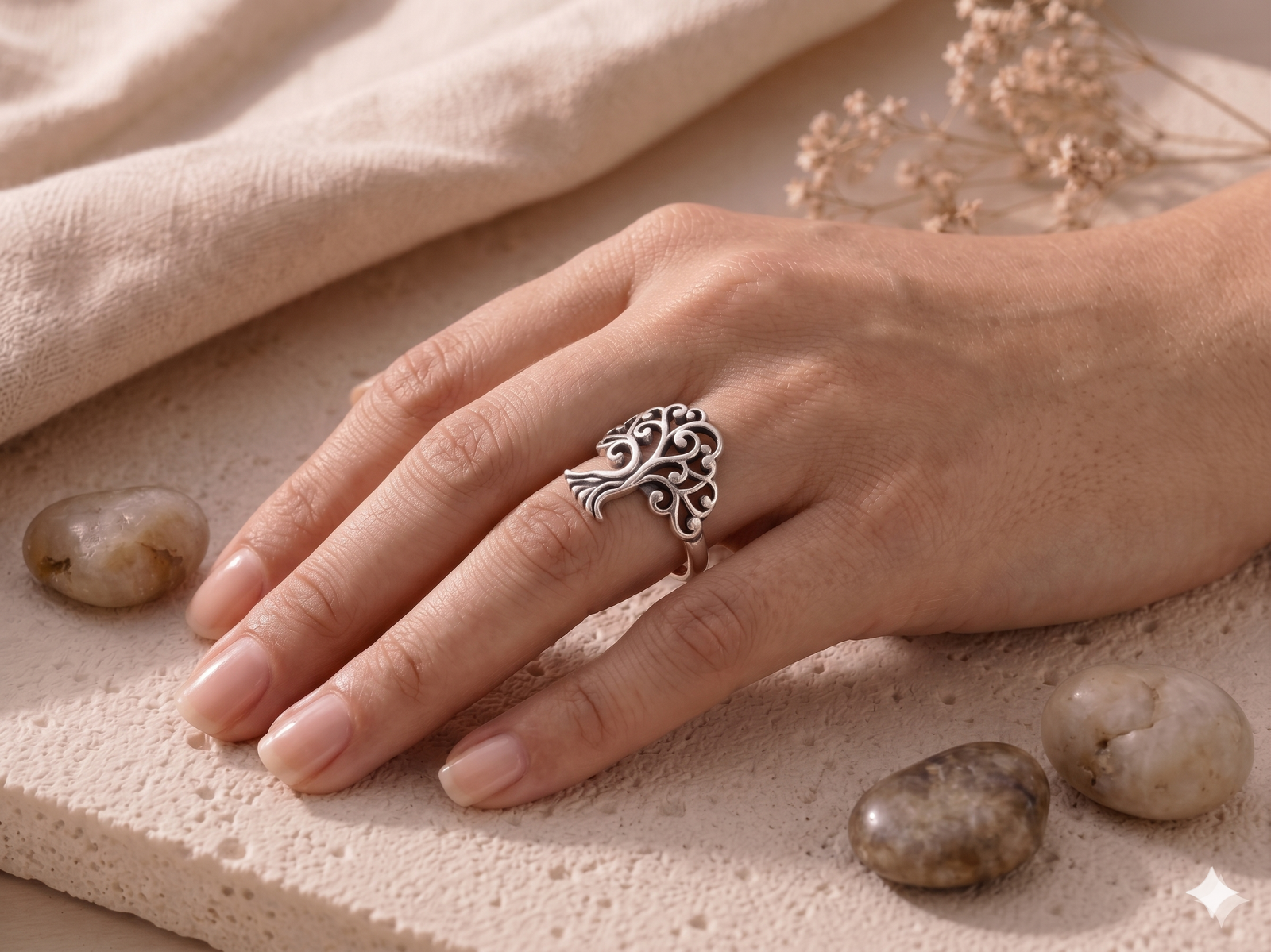 Serene Willow Tree of Life 925 Sterling Silver Ring - Image 4