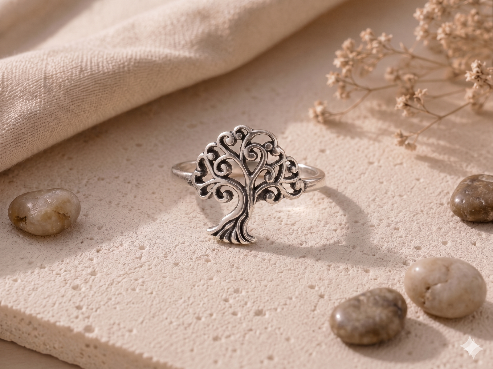 Serene Willow Tree of Life 925 Sterling Silver Ring