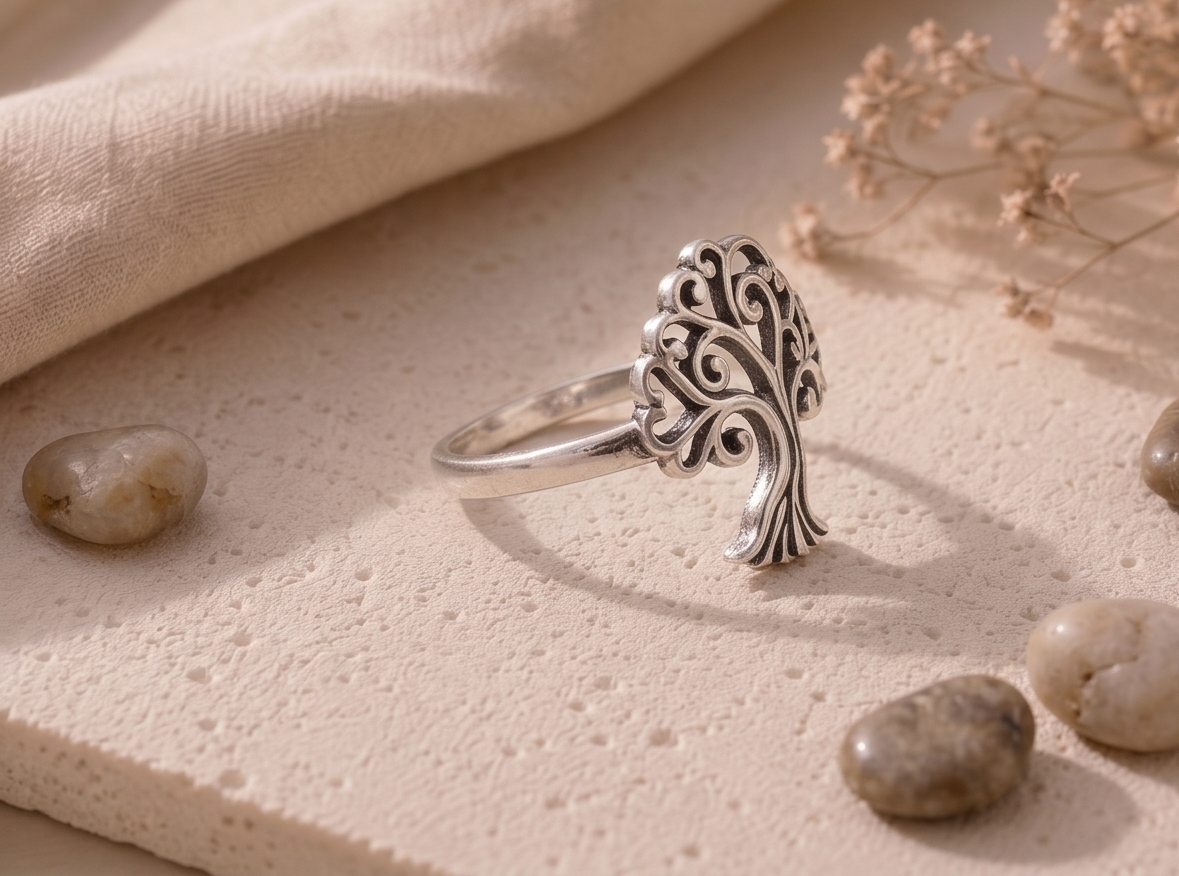 Serene Willow Tree of Life 925 Sterling Silver Ring - Image 2