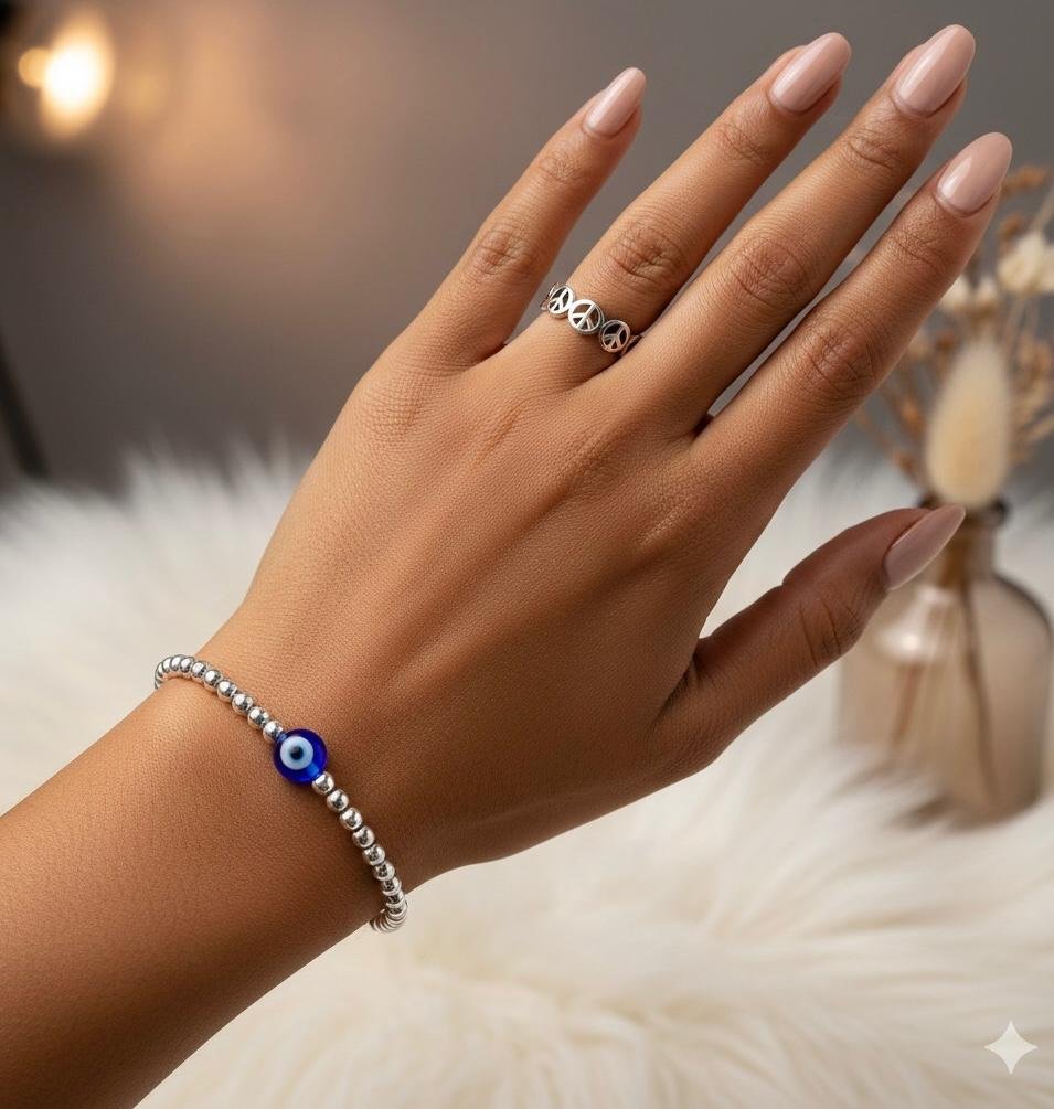 Silver Beads evil eye bracelet