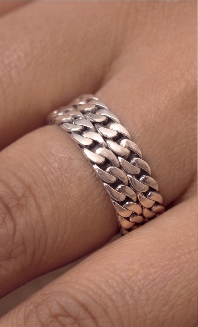 Interwoven Texture 925 Sterling Silver Band - Image 3