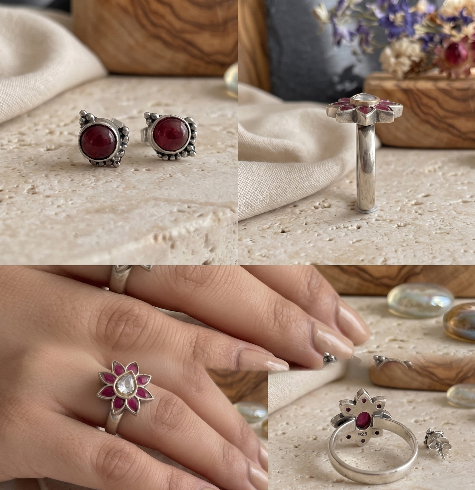Bohemian Ruby-Tone Petal Statement Ring in 925 silver - Image 3