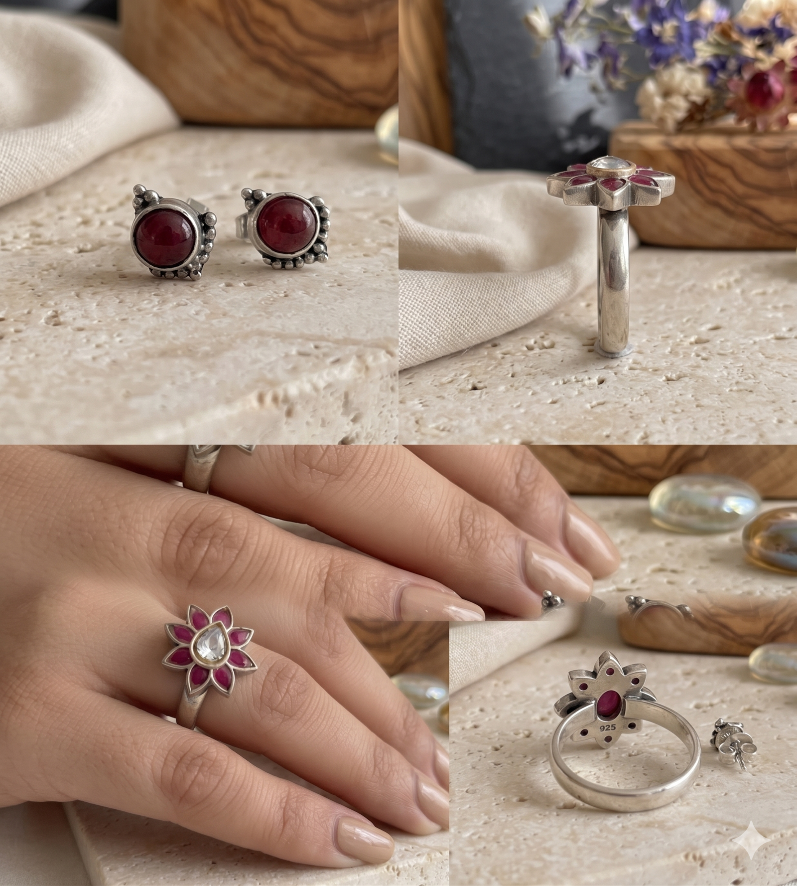 Bohemian Ruby-Tone Petal Statement Ring in 925 silver - Image 3