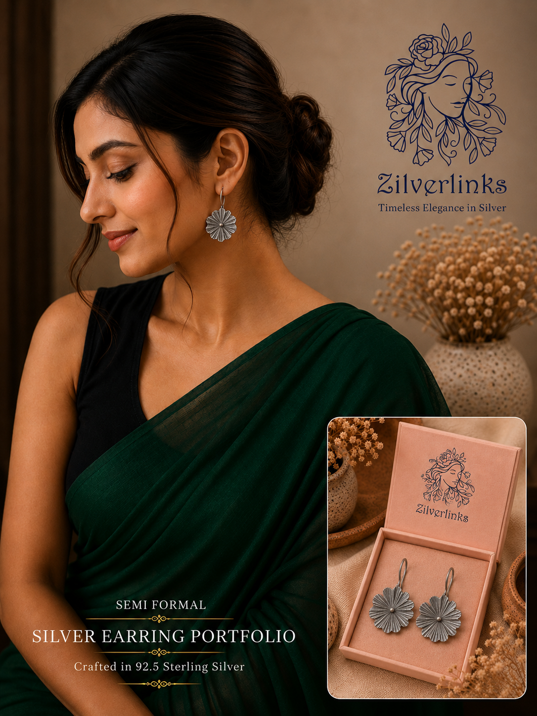 Silver Flora Drop Earrings - Image 4