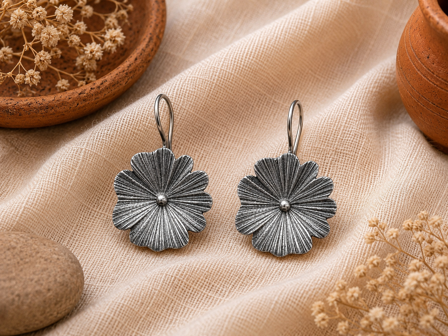Silver Flora Drop Earrings - Image 5