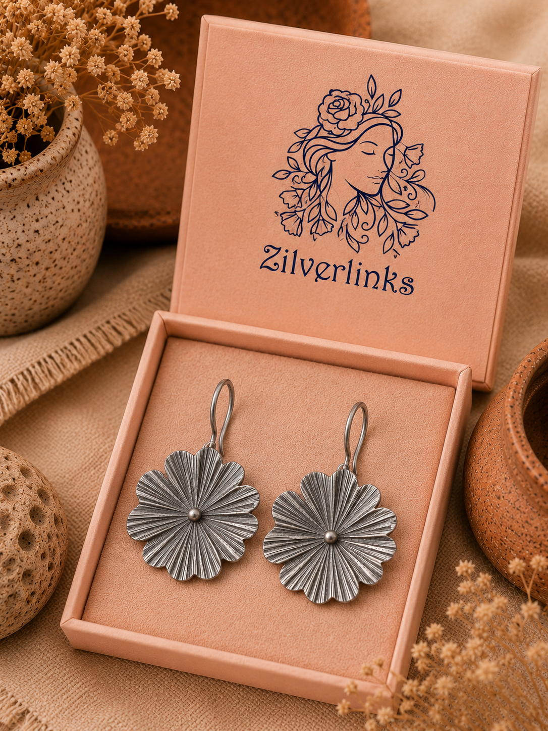 Silver Flora Drop Earrings - Image 3