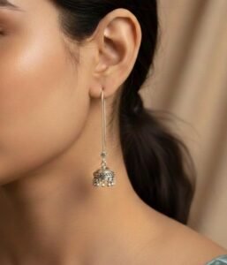 Minimalist long hook jhumkas in 925 silver