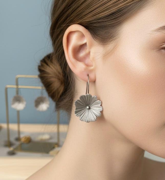 Silver Flora Drop Earrings