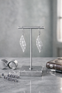 Floral Filigree Leaf Silver Dangle Earrings