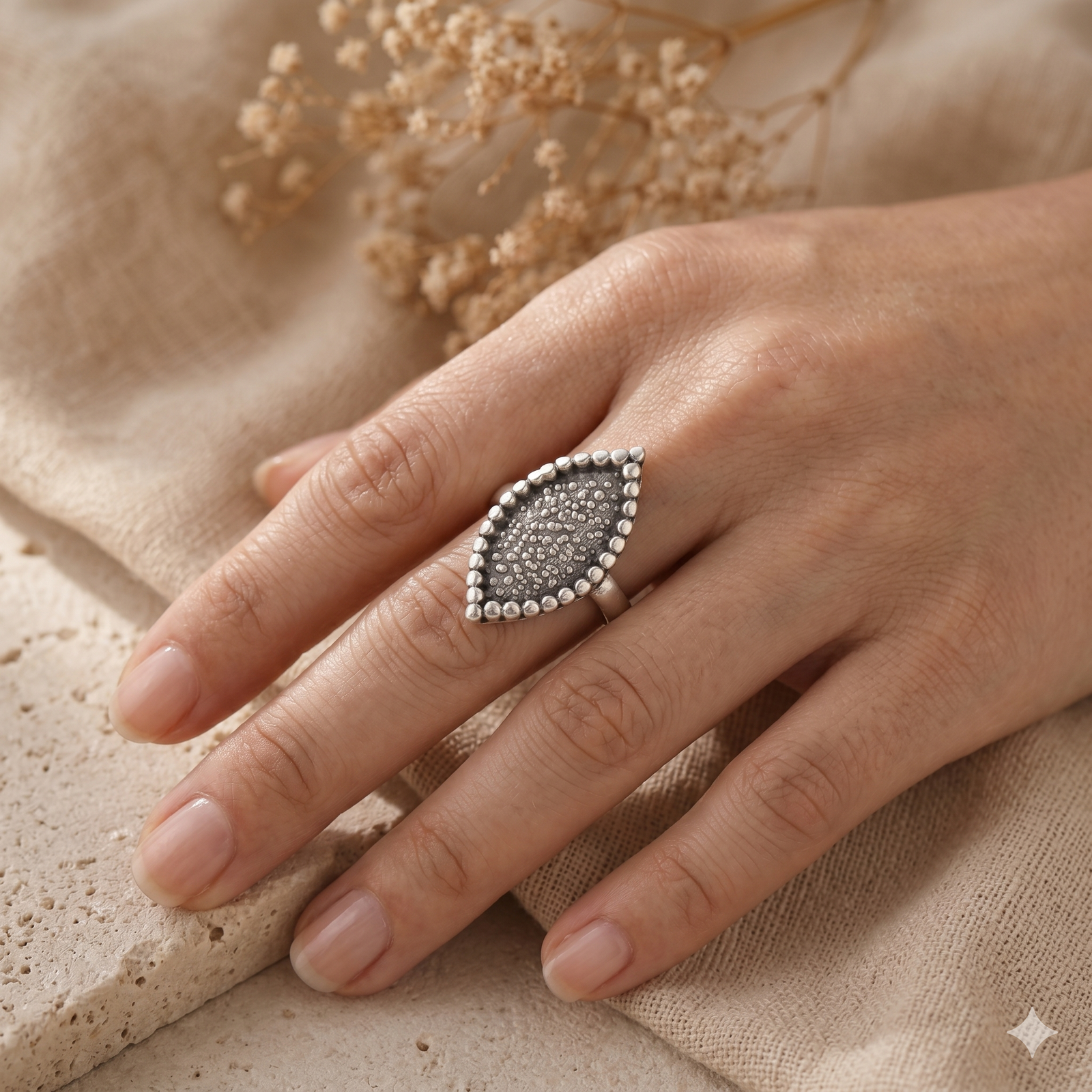 Celestial Texture Marquise 925 Silver Ring