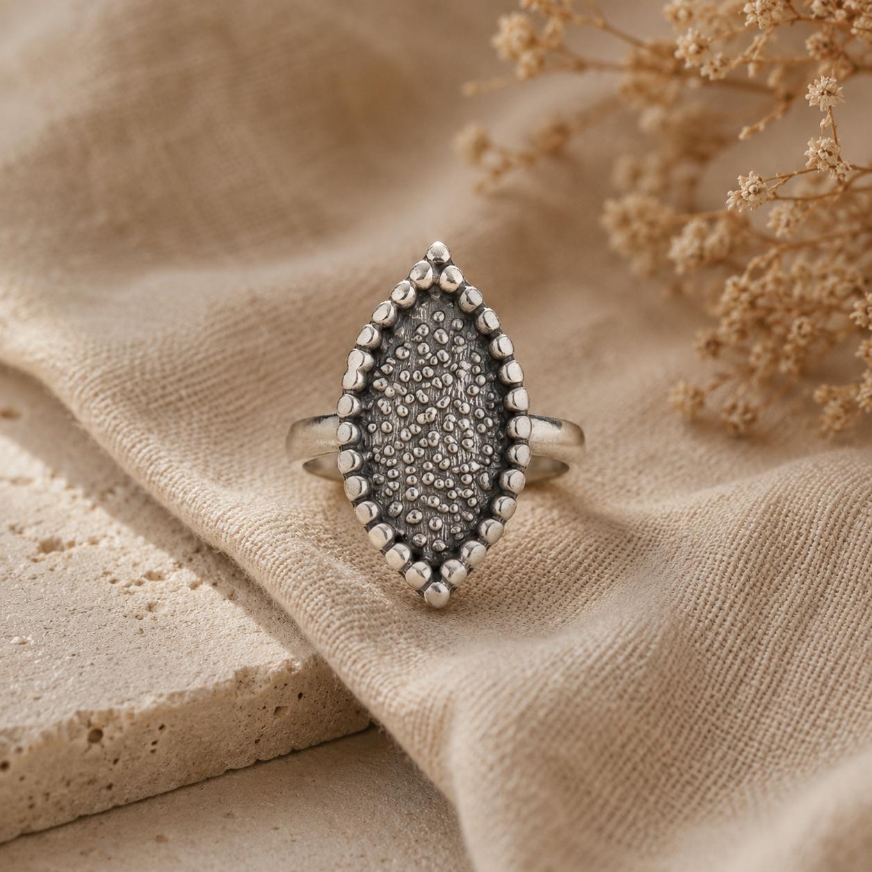 Celestial Texture Marquise 925 Silver Ring - Image 2