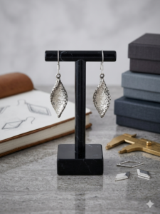 Hammered Leaf Shape Silver Dangle Earrings