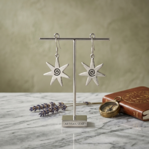 Boho Star Spiral Silver Dangle Earrings