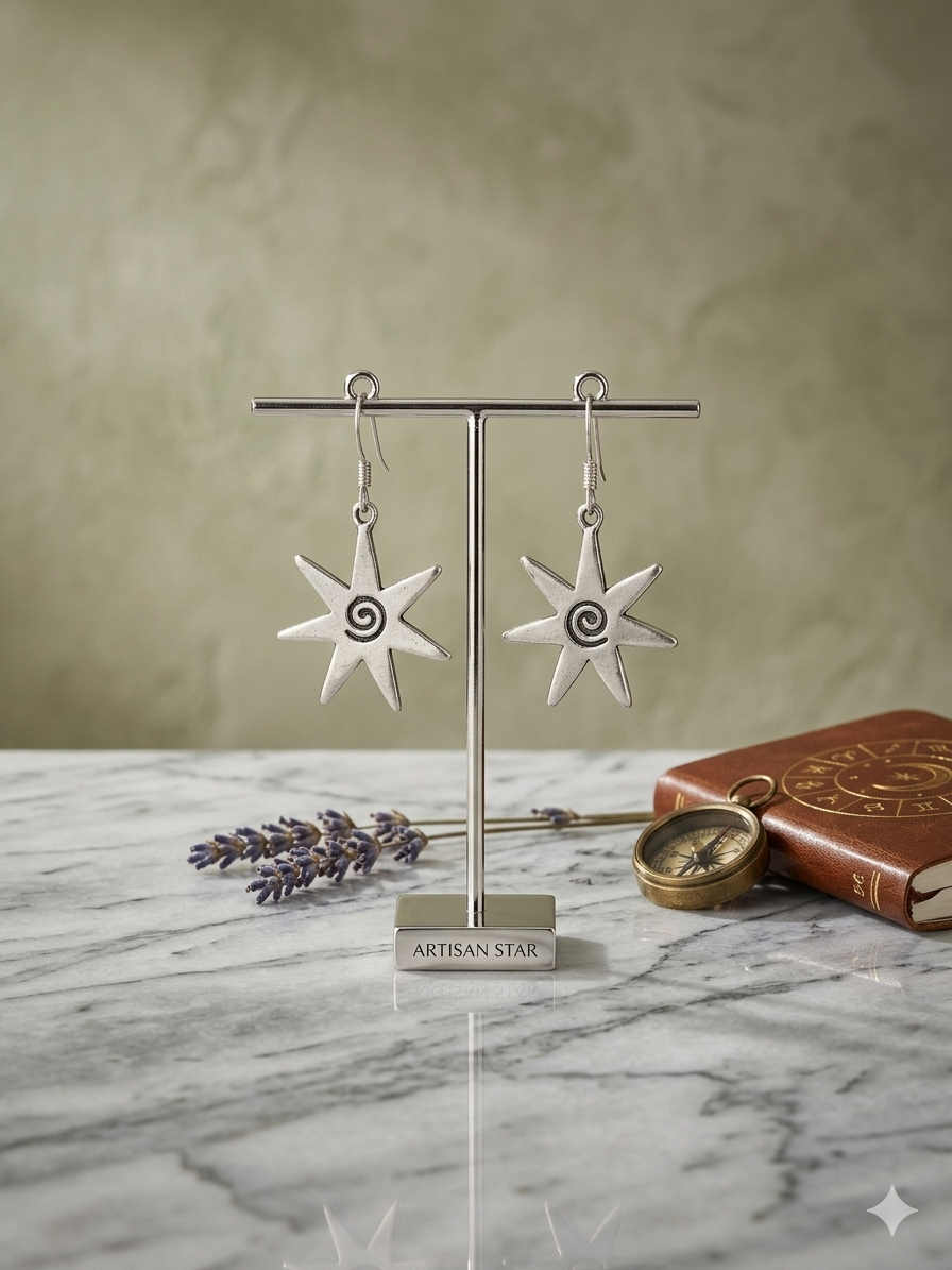 Boho Star Spiral Silver Dangle Earrings