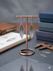 Engraved Feather Silver Dangle Earrings