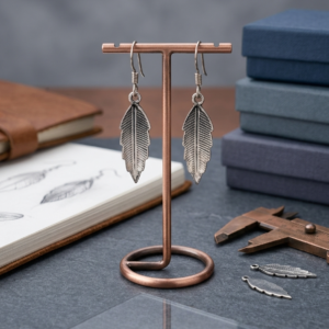 Engraved Feather Silver Dangle Earrings