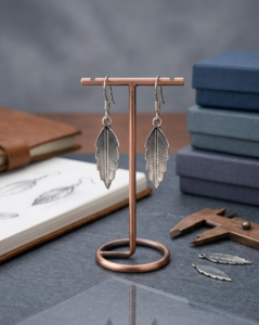 Engraved Feather Silver Dangle Earrings