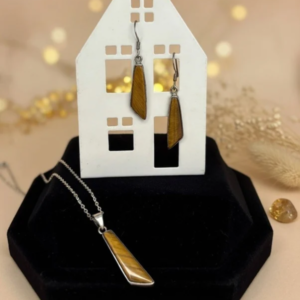 Golden Tiger Eye Geometric Pendant & Drop Earrings Set