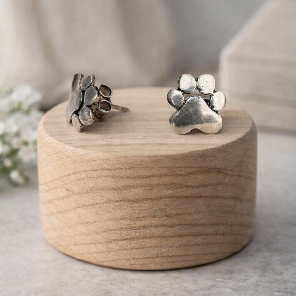 Silver Paw Print Stud Earrings
