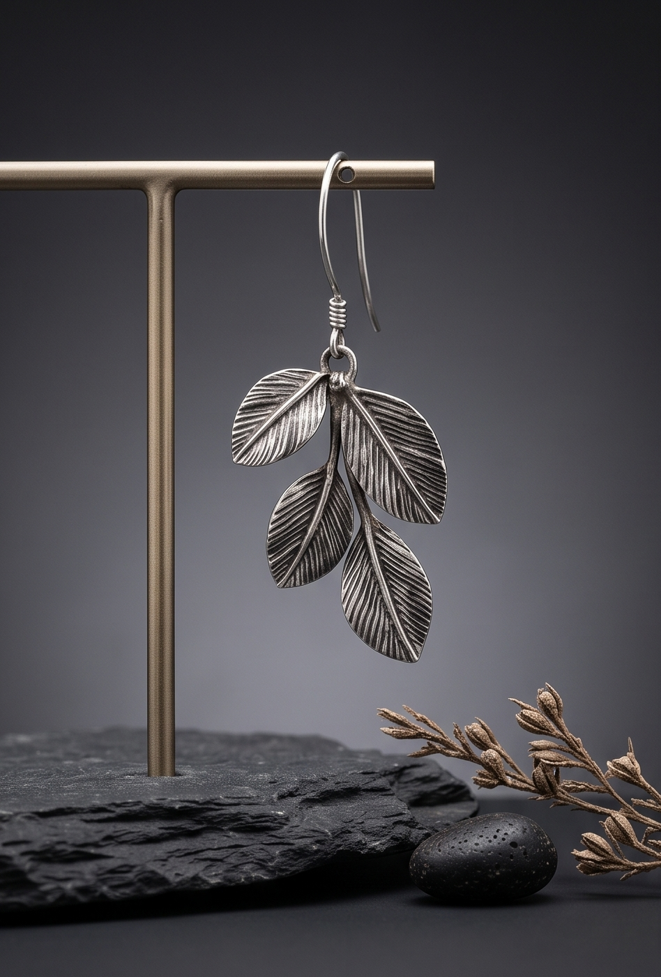 Ethereal Oxidised Leaf Drop 925Sterling Silver Earrings - Image 4