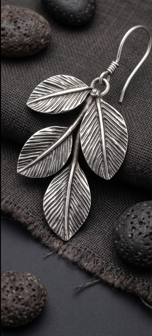 Ethereal Oxidised Leaf Drop 925Sterling Silver Earrings - Image 5