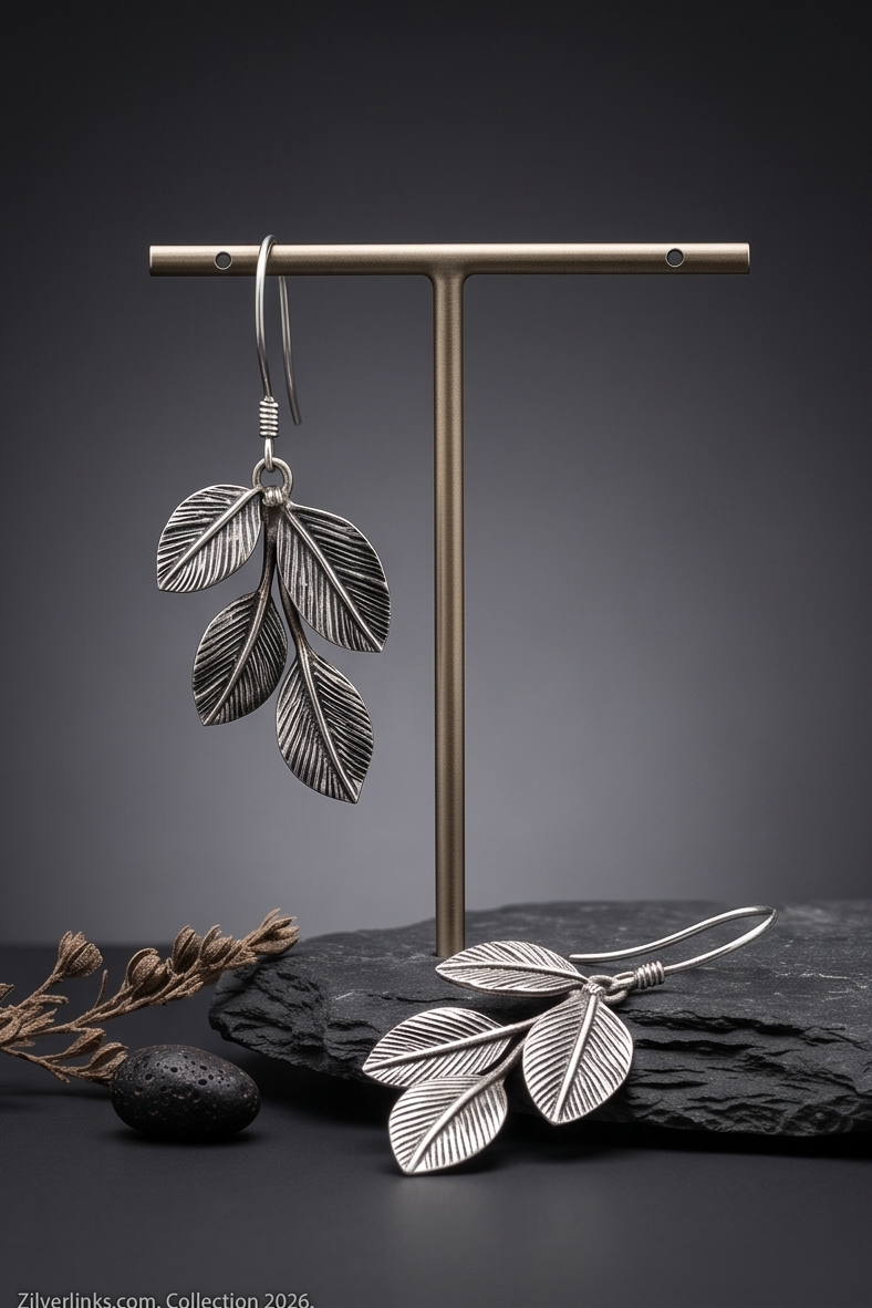 Ethereal Oxidised Leaf Drop 925Sterling Silver Earrings