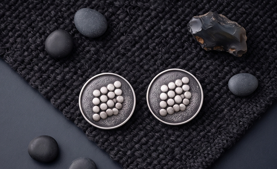 Geometric Dot-Grid Textured Stud Earrings - Image 5